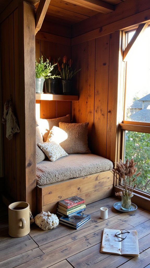 rustic wooden reading nook