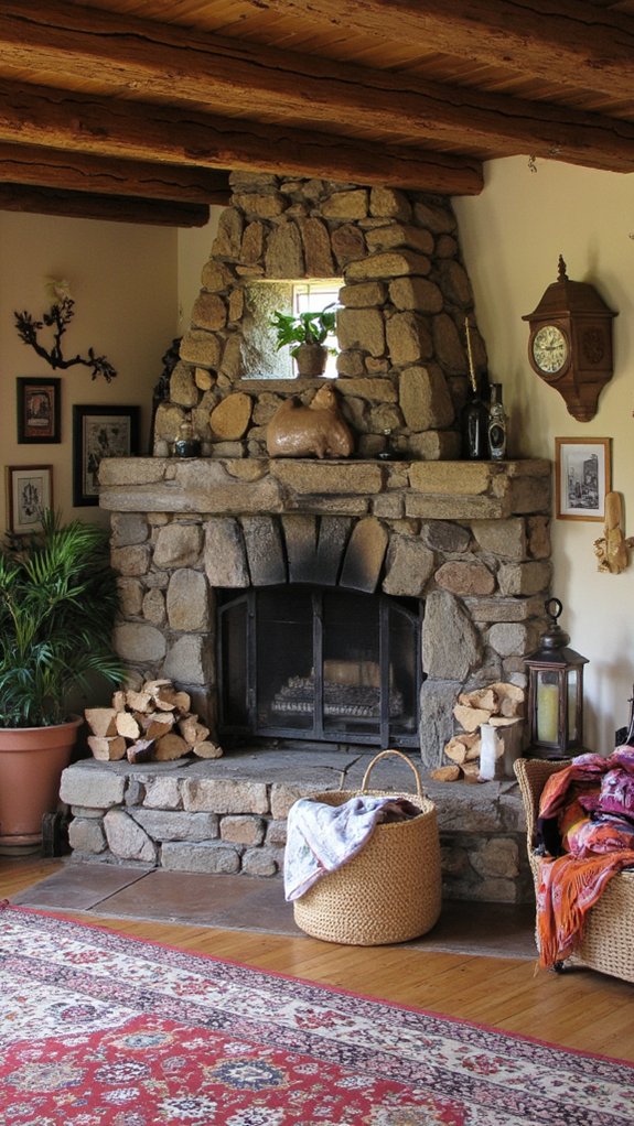 stone fireplace for warmth
