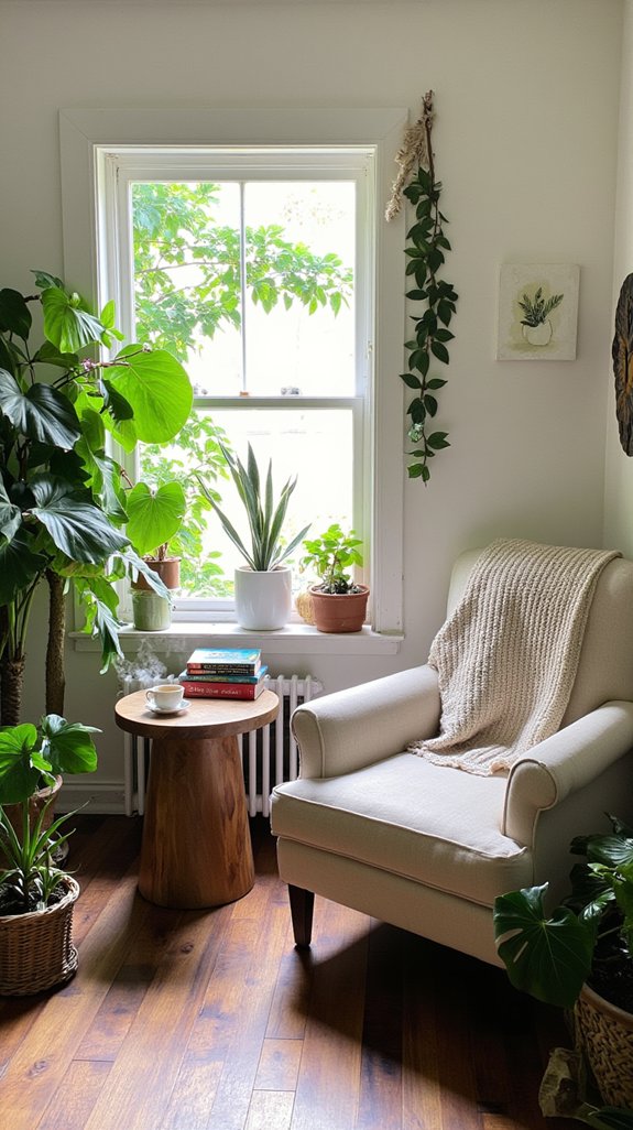 tranquil plant filled reading nook
