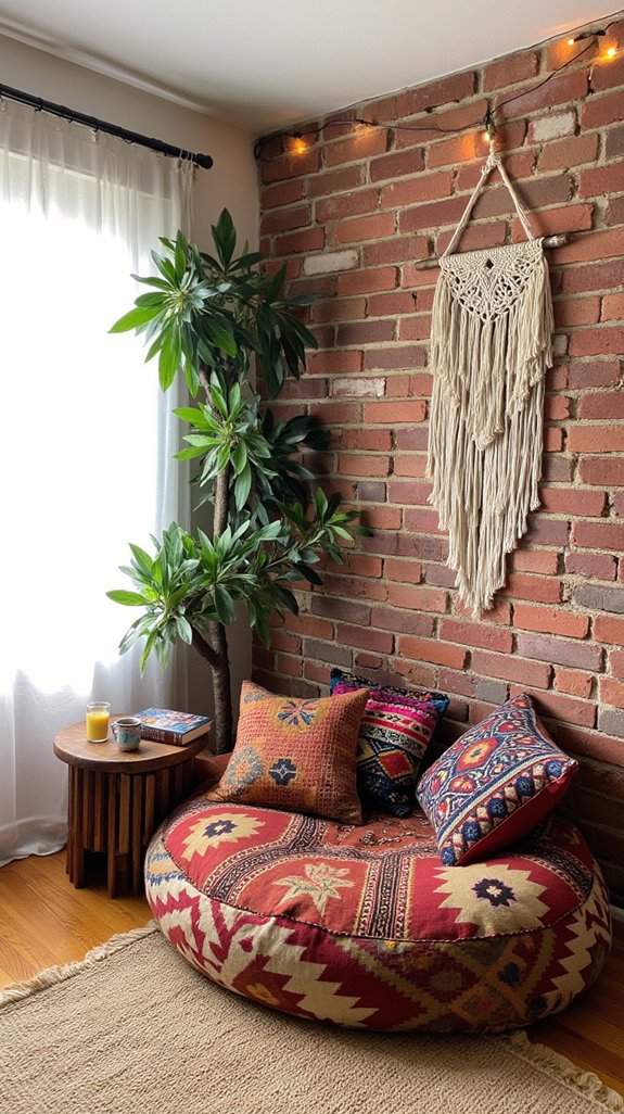 vibrant bohemian reading nook