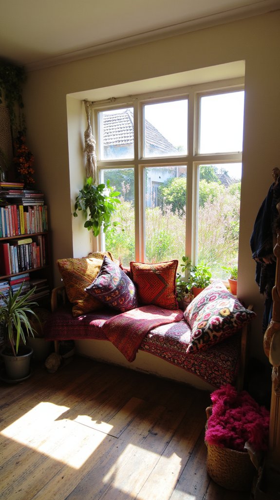 vibrant bohemian reading nook