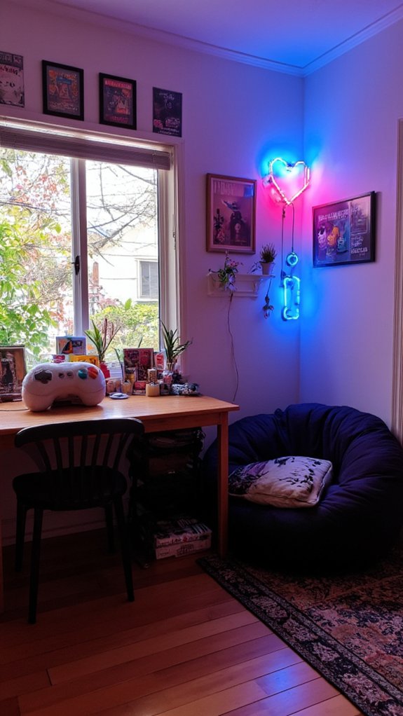 vibrant neon gaming decor