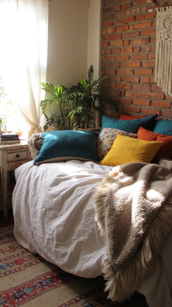 vibrant pillows enhance decor