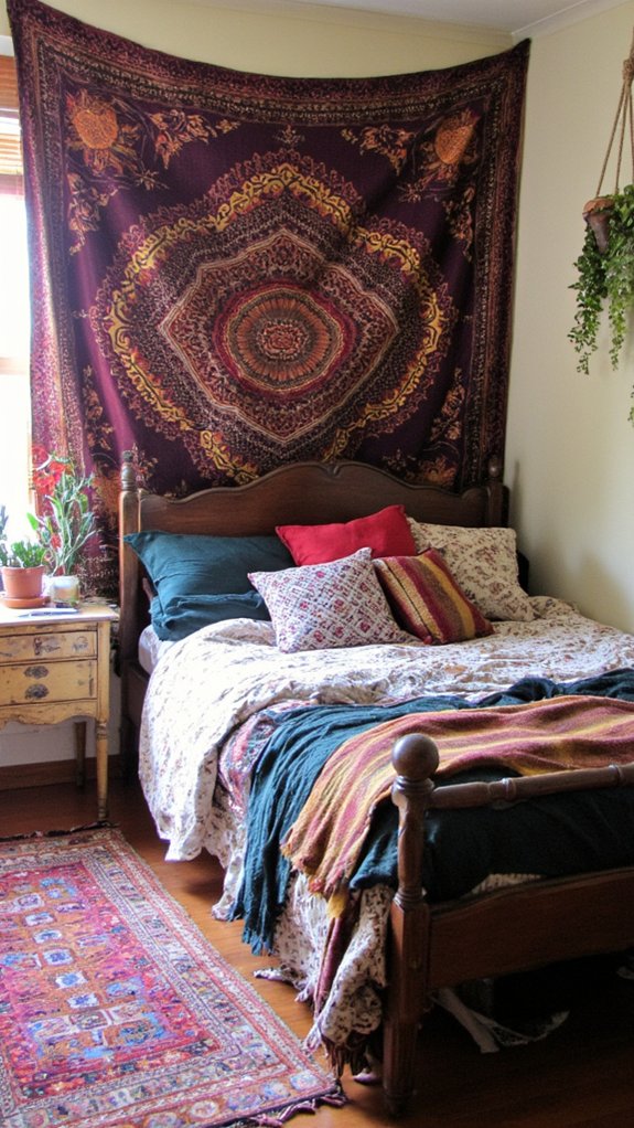 vibrant tapestry feature wall
