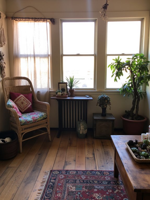 bohemian sunroom with textiles