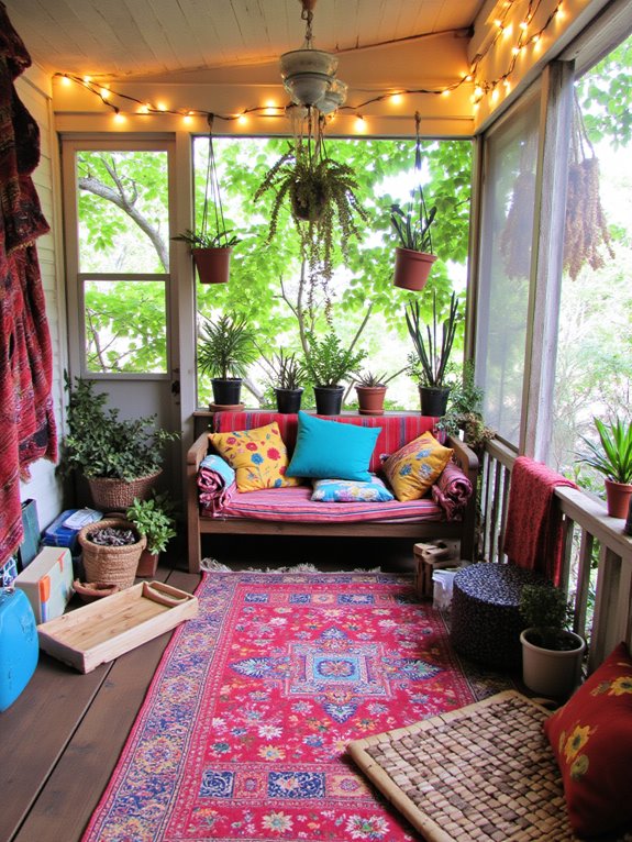 colorful bohemian screened porch