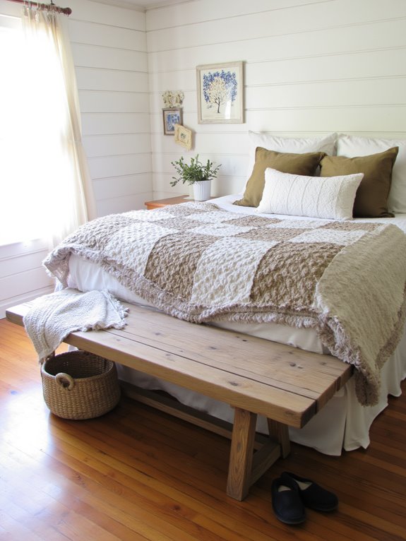 cozy bench enhances bedroom charm