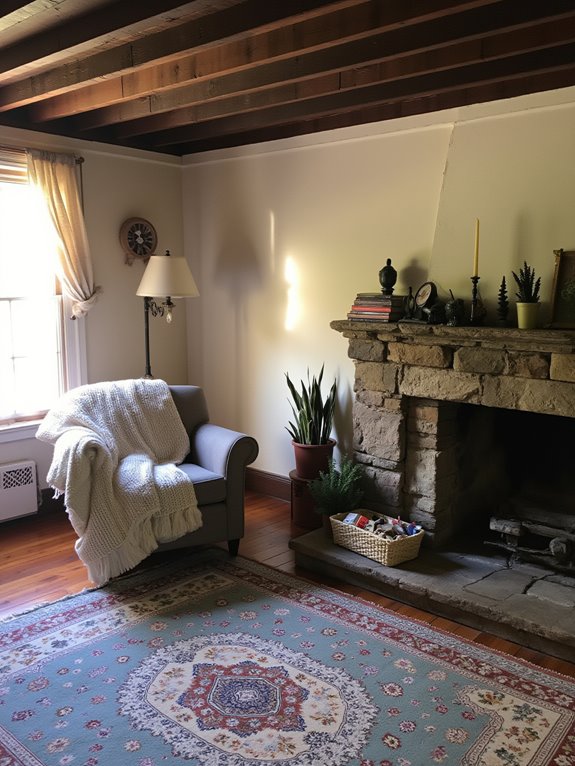 cozy chair by fireplace