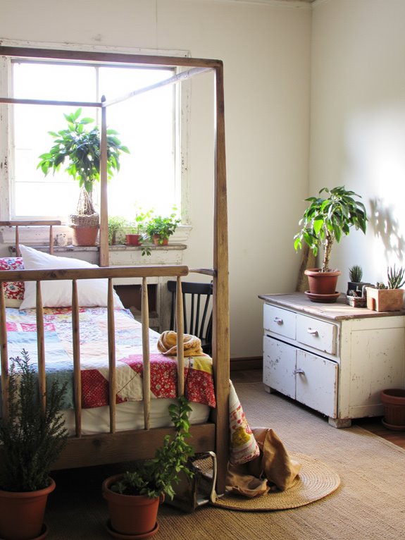 cozy farmhouse bedroom plants