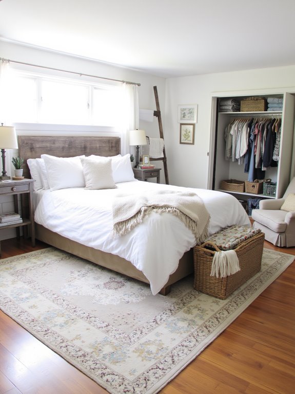 cozy organized farmhouse bedroom