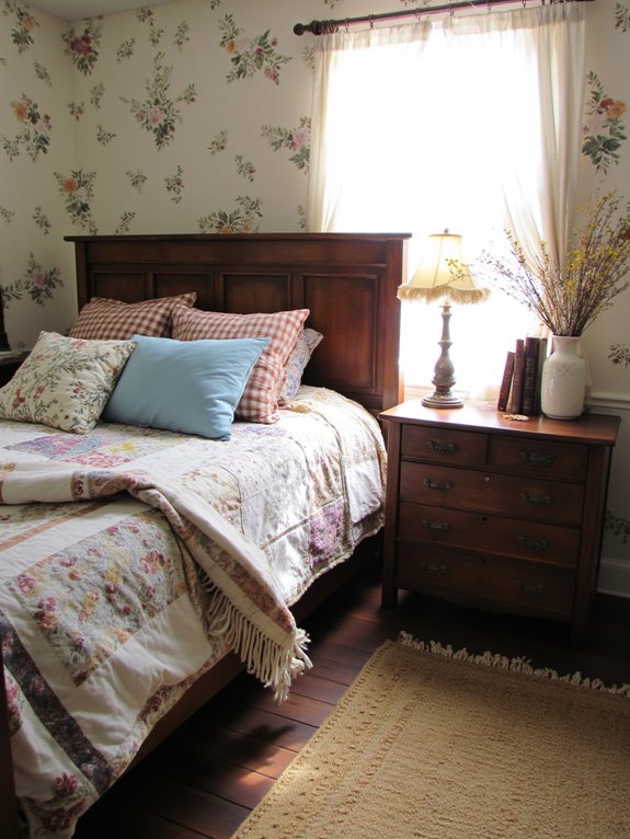 cozy patterned farmhouse bedroom