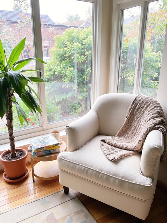 cozy sunroom reading corner