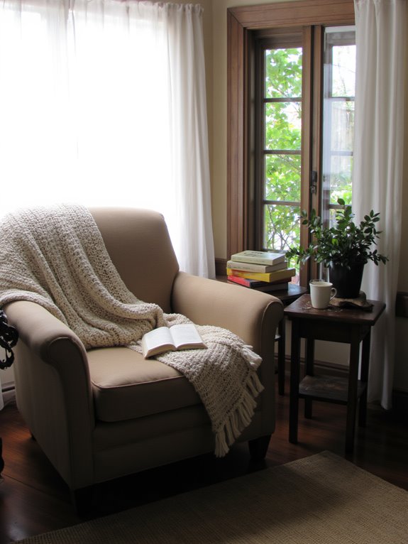 cozy sunroom reading nook