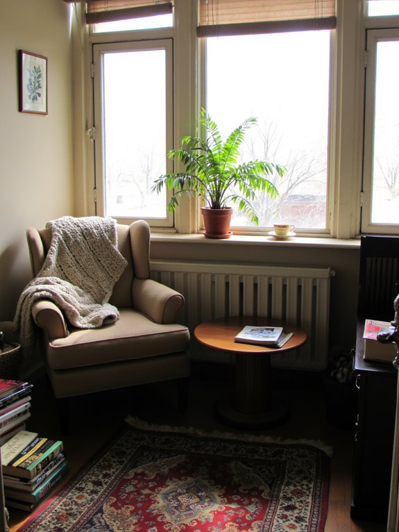 cozy sunroom reading nook