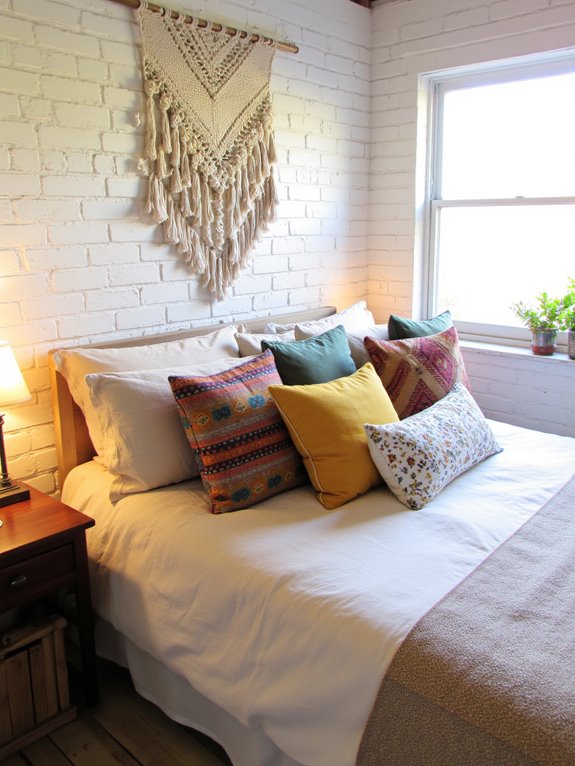 patterned throw pillows enhance