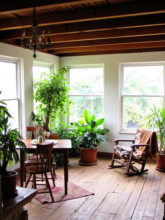 rustic beams enhance sunroom charm