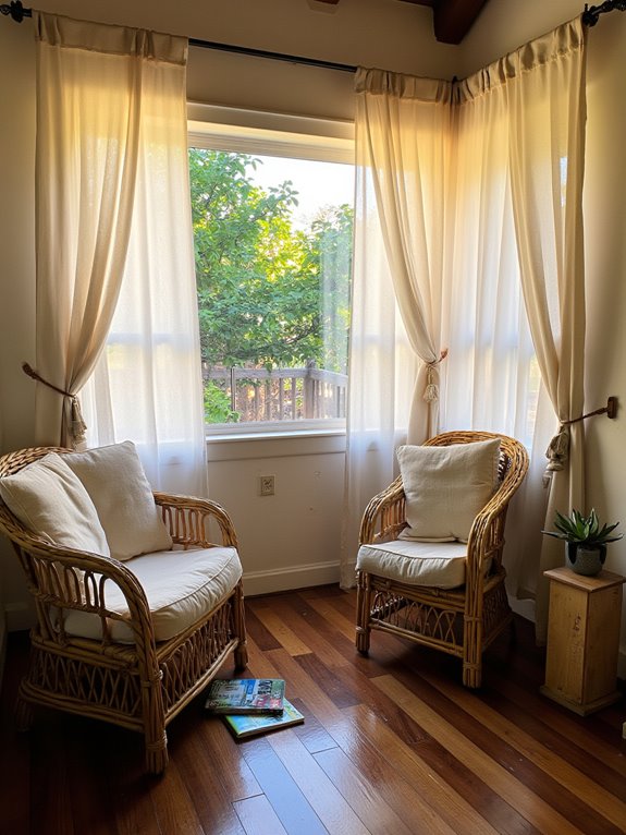 sheer curtains enhance sunroom ambiance
