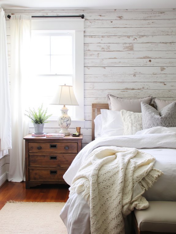 textured shiplap bed backdrop