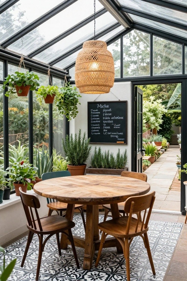 Rustic Round Table in the Sunroom
