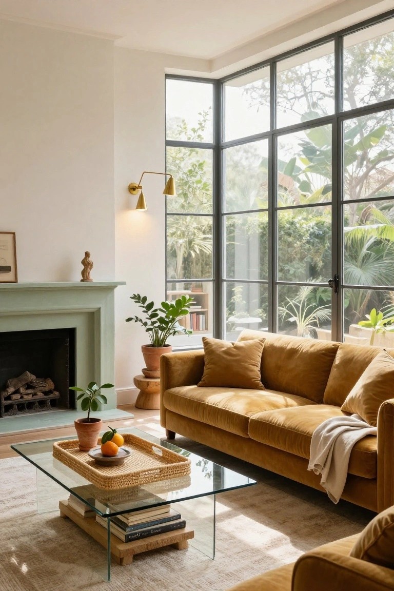 Terracotta Velvet Sofa Adds Cozy Depth