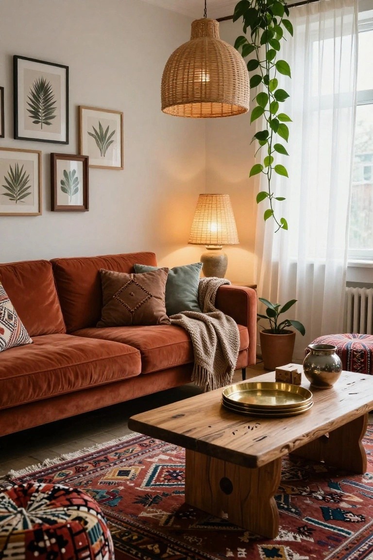Terracotta Velvet Sofa for Cozy Warmth