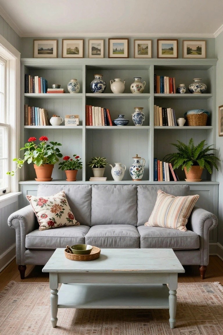 Bookshelves Layered with Plants