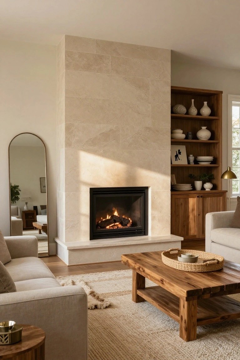 Tall Stone Fireplace Wall