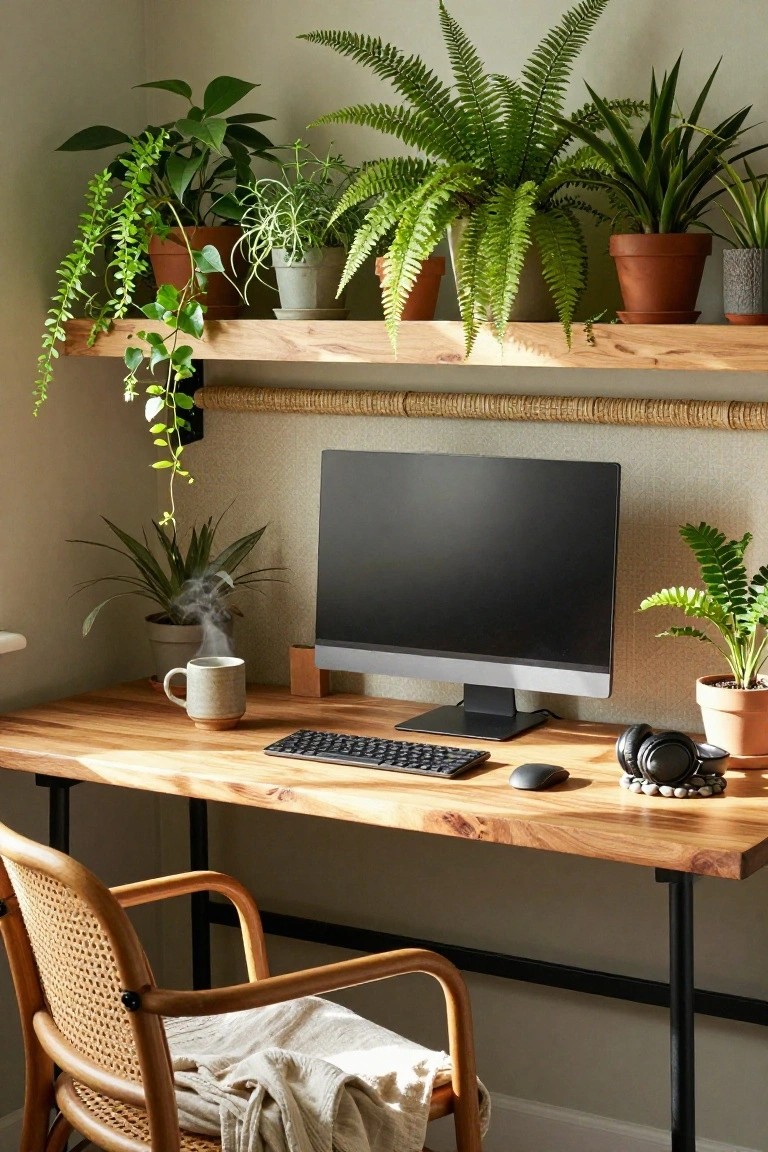 Gaming Desk Surrounded by Plants