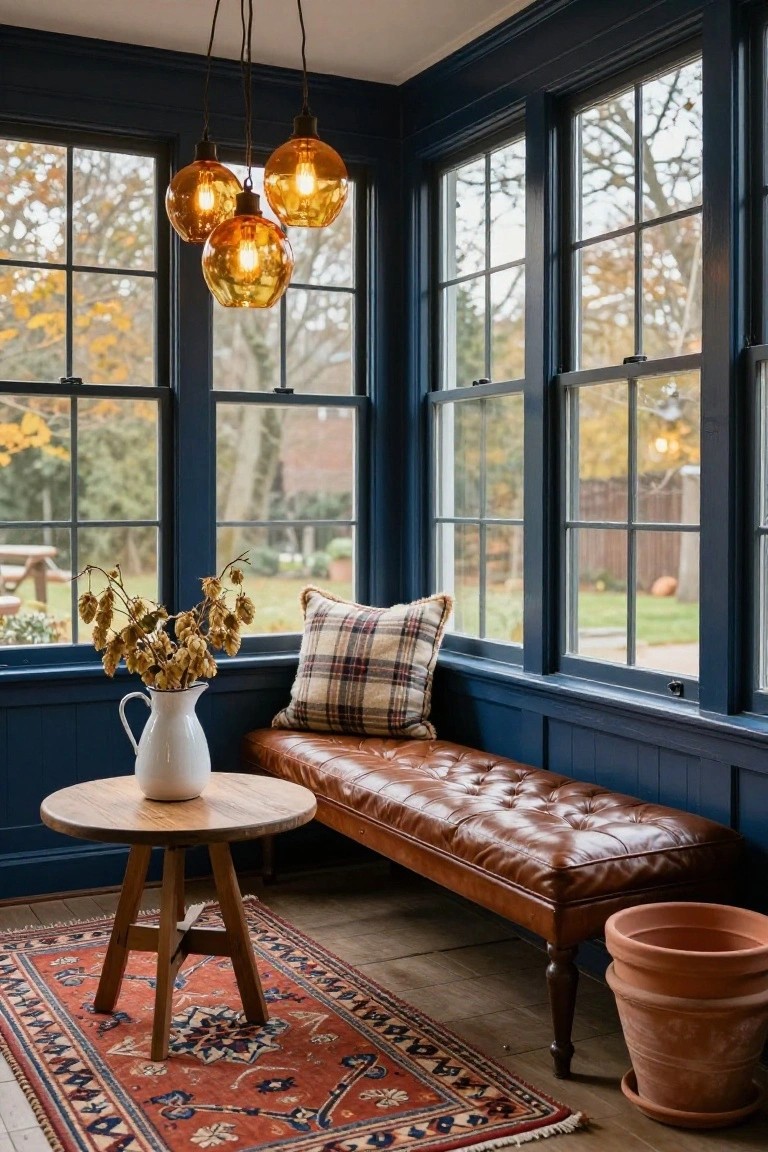 Cozy Leather Bench Along the Windows