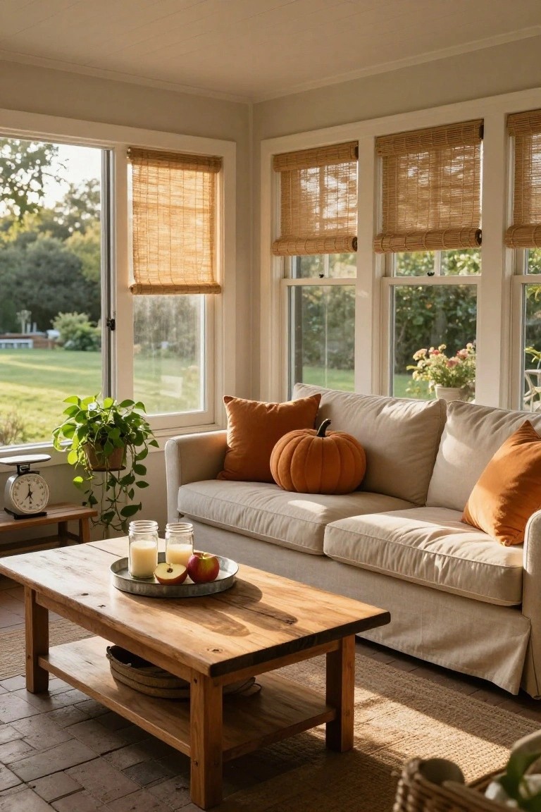 Pumpkins on the Sofa for Easy Fall Warmth