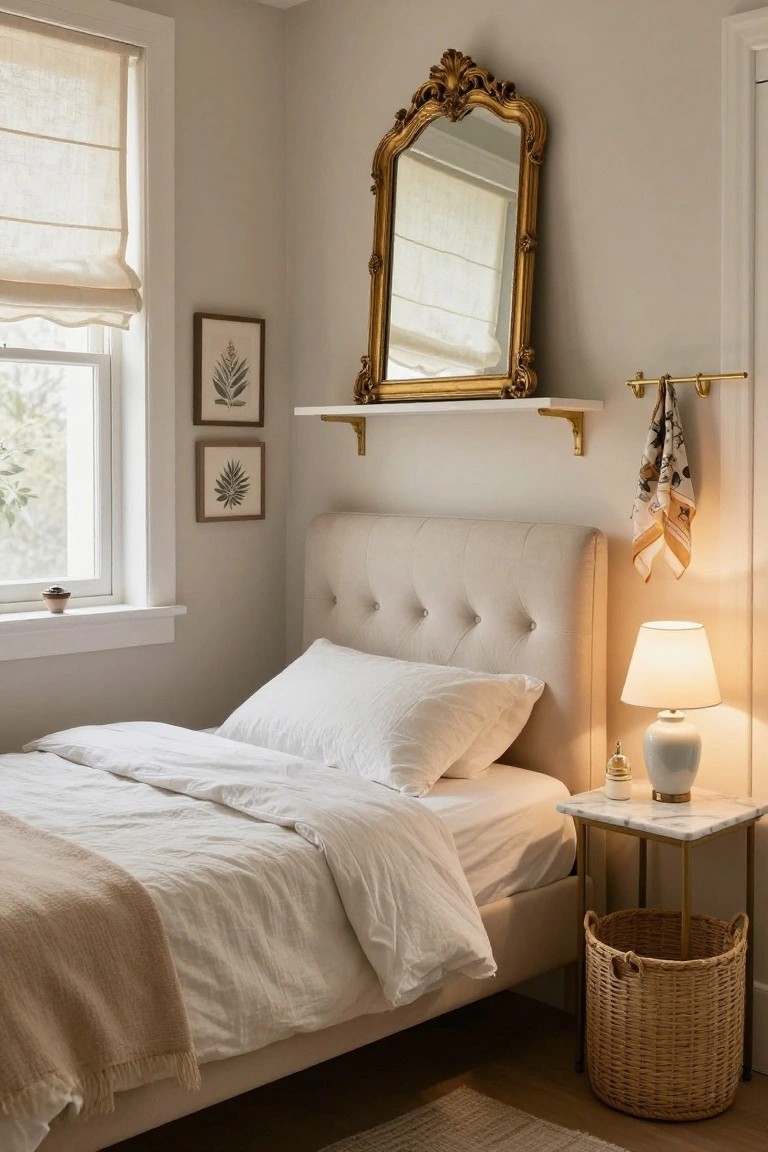 Mount a Statement Mirror Above the Bed