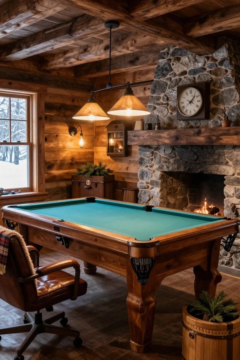 Rustic Cabin Billiards Room