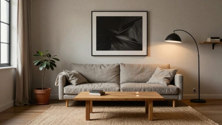 Calm apartment interior with a simple palette and few objects