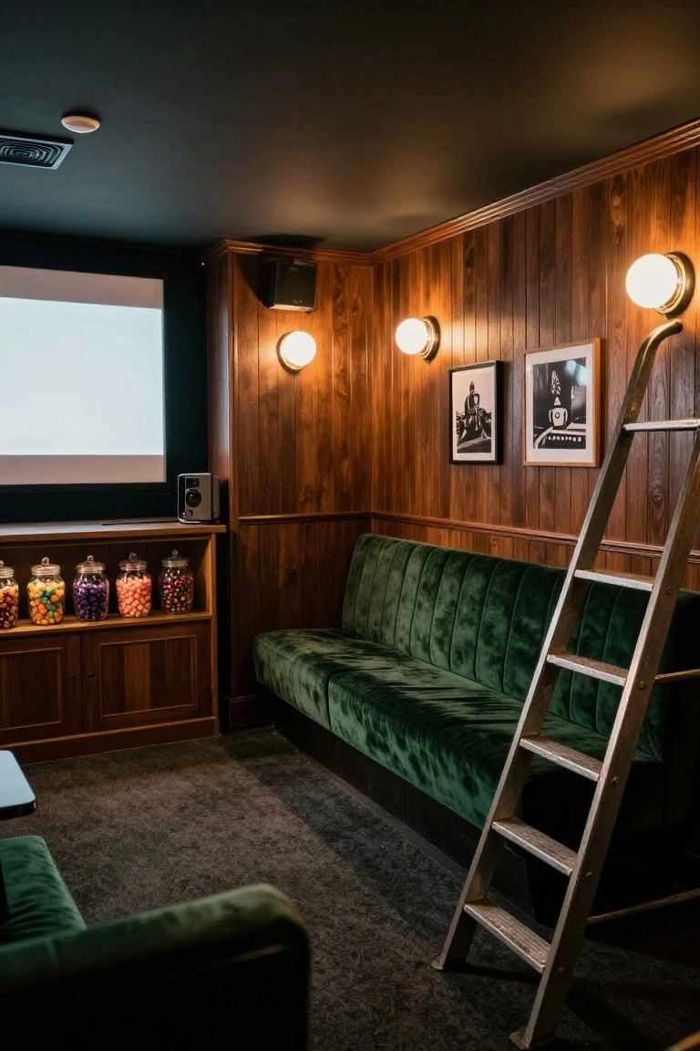 Plush Green Velvet in Basement TV Rooms