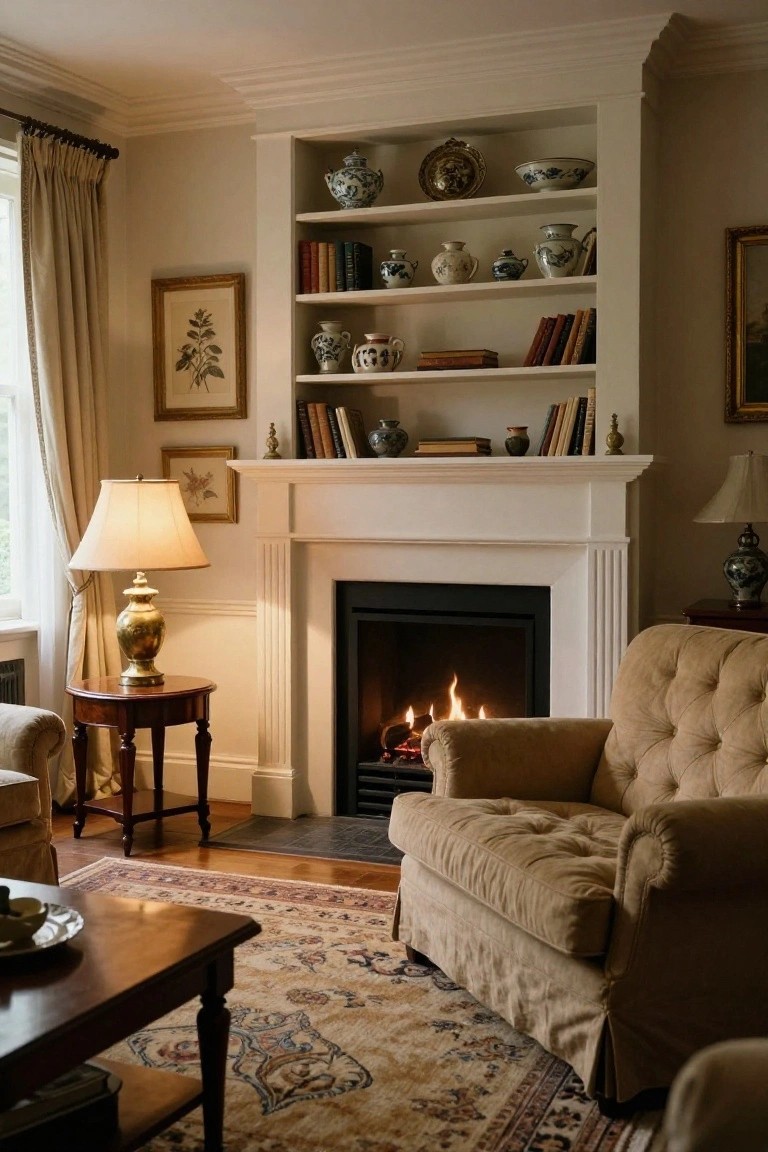 Classic Bookshelves Around the Fireplace