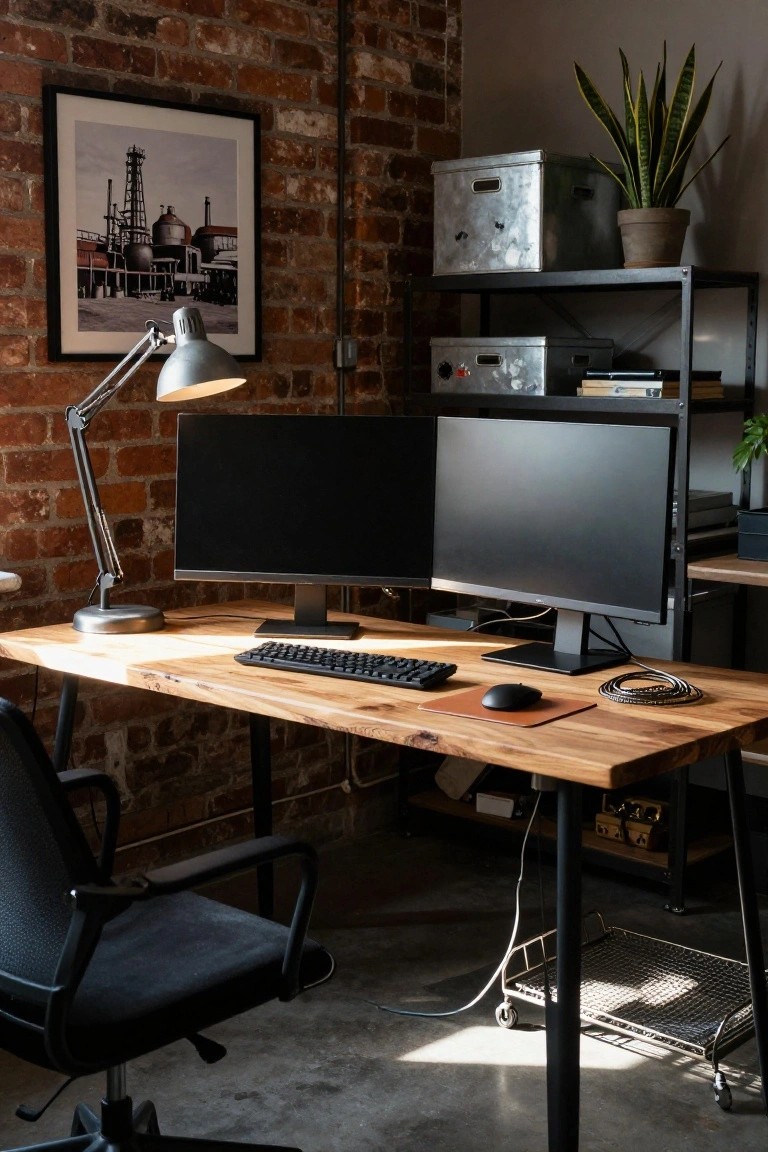 Exposed Brick Wall Desk Setup