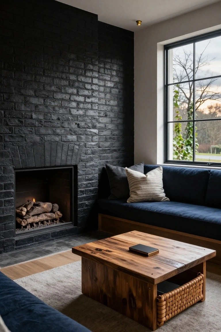 Black Brick Fireplace Reading Nook