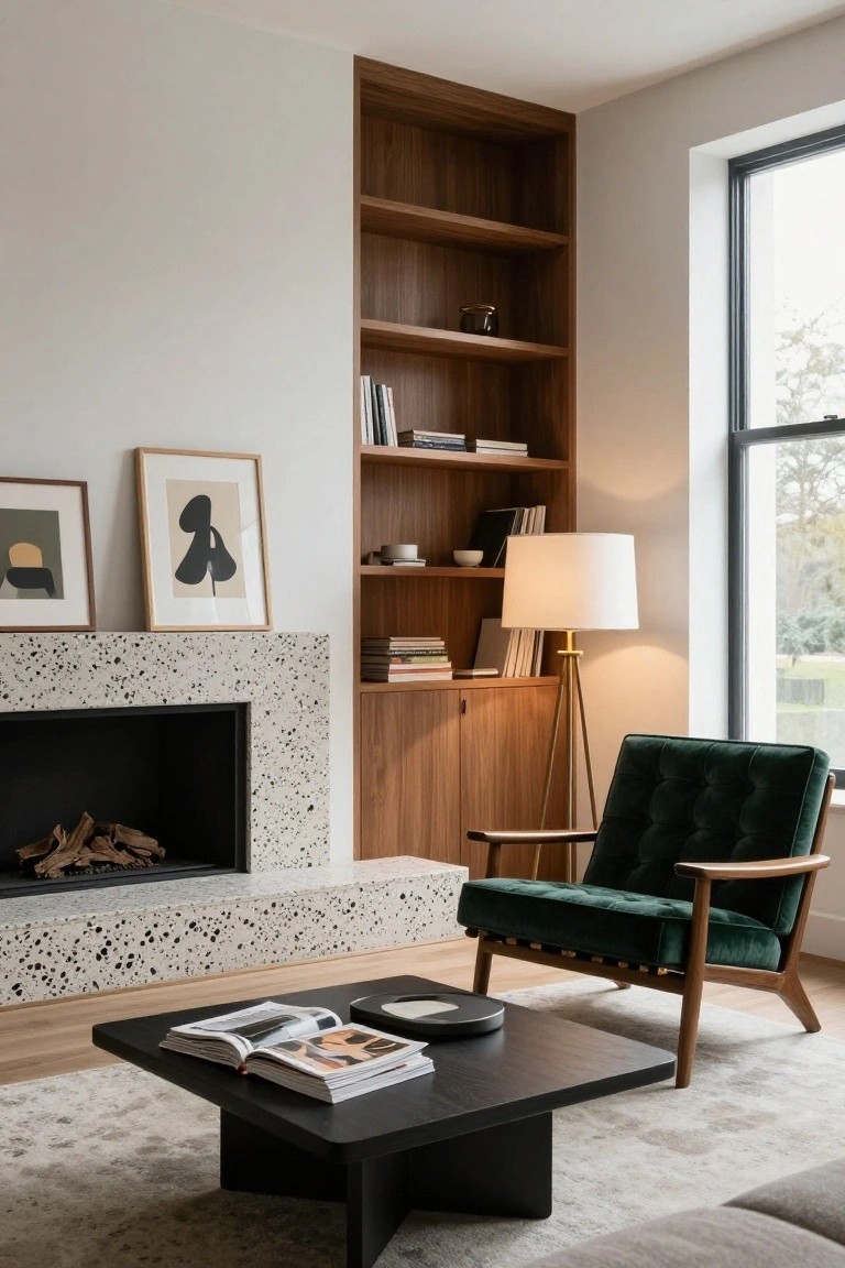 Bookshelf-Lined Fireside Reading Nook