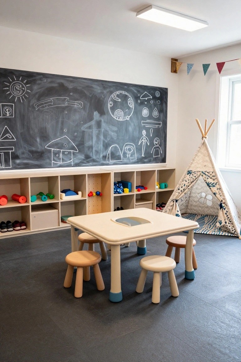 Cozy Basement Playroom with Kid-Sized Furniture