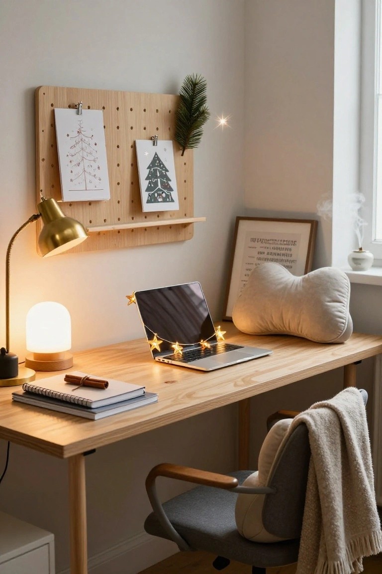 Warm Lighting Layers for Festive Workspaces