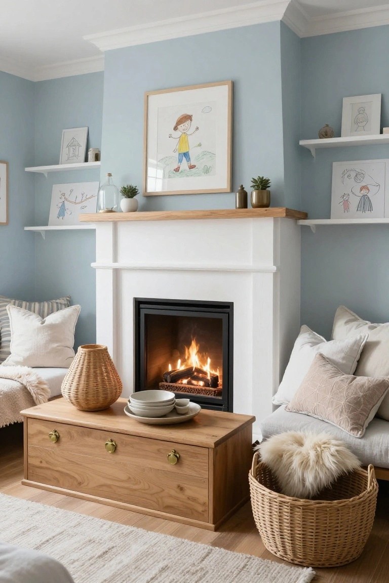 Cozy Low Seating by the Fireplace