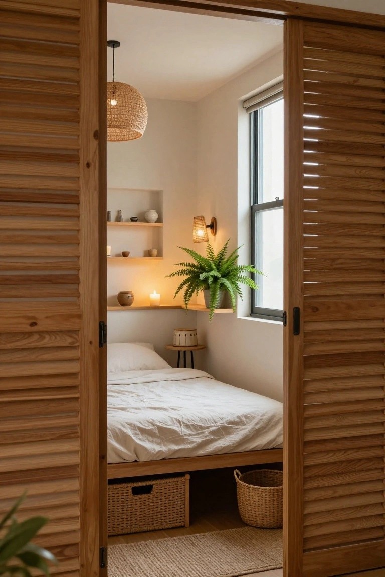 Slatted Wood Doors for Bedroom Privacy