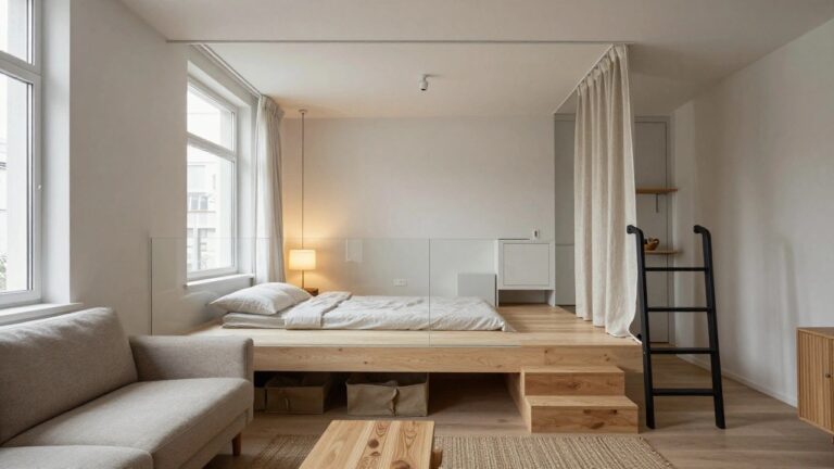 Small apartment with compact seating and storage