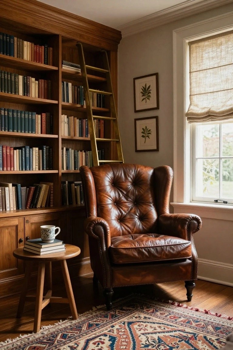 Leather Wingback Chair Reading Nook