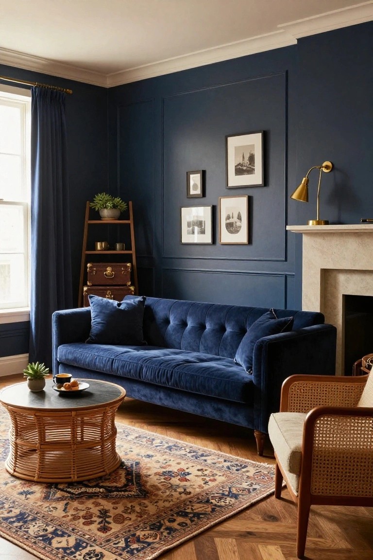 Tufted Navy Velvet Sofa