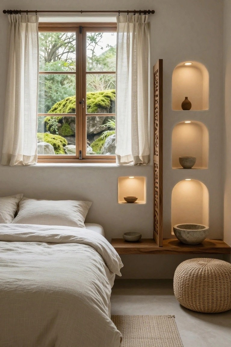 Bedroom Wall Niches with Soft Lighting