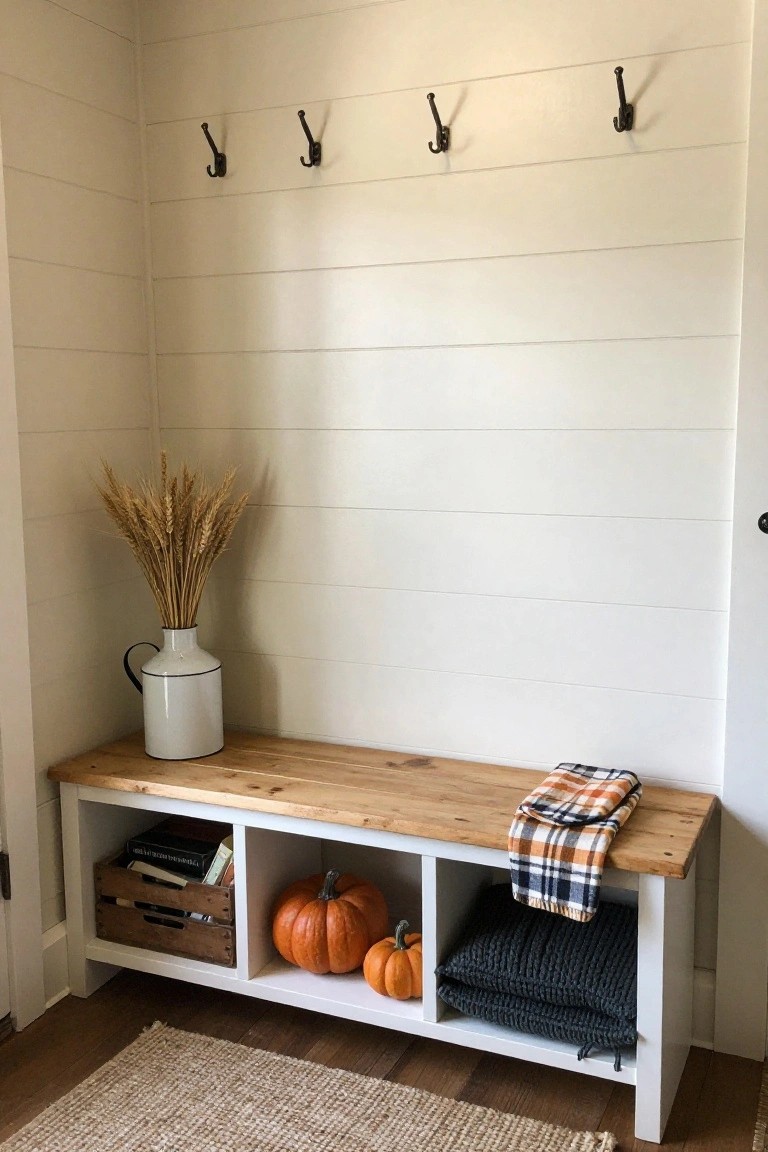 Entryway Bench with Storage Cubbies