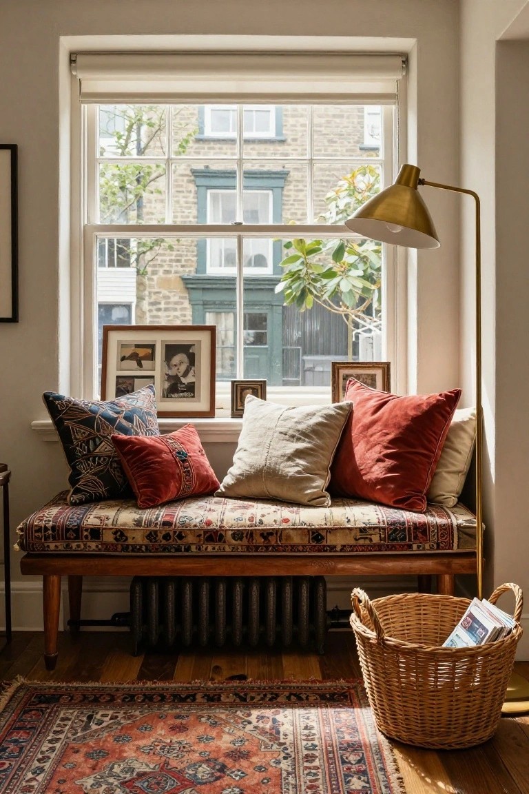 Layered Pillows on a Window Bench
