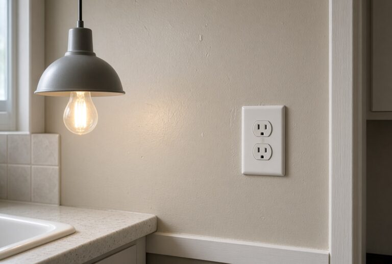 Kitchen pendant lamp and nearby outlet