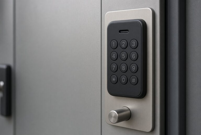 Keypad lock on a metal door